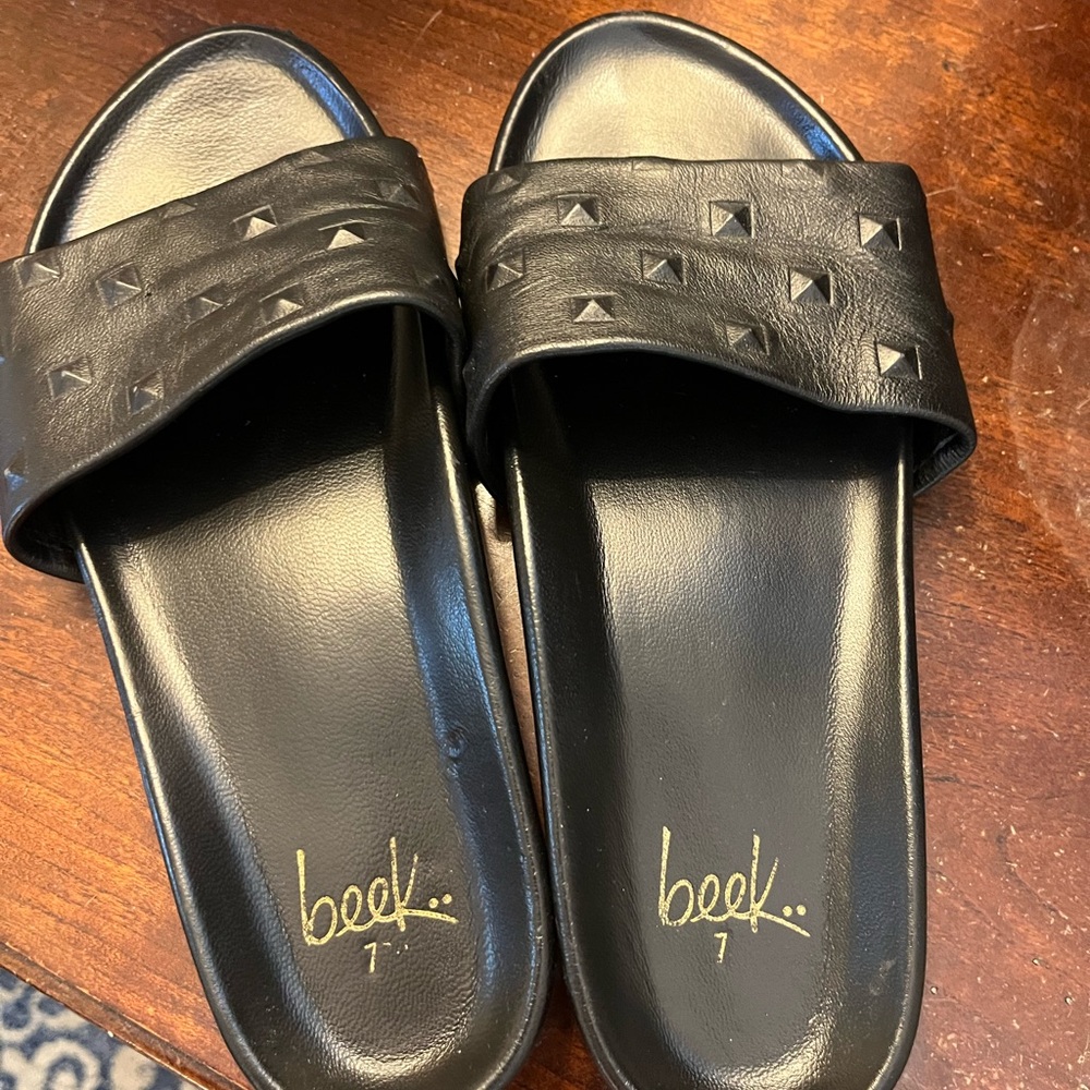 Beek Black Studded Slide Sandals Leather - Picture 2 of 8